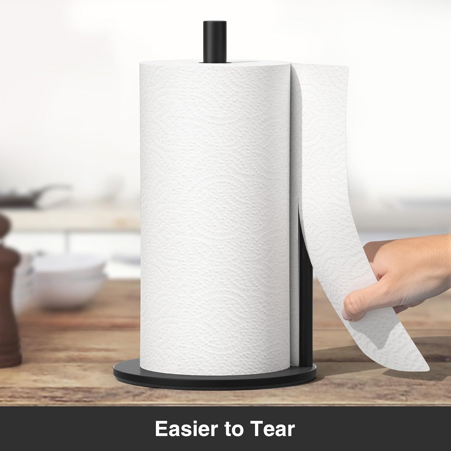 Paper Towel Holder Black, Premium Stainless Steel Kitchen Roll Dispens