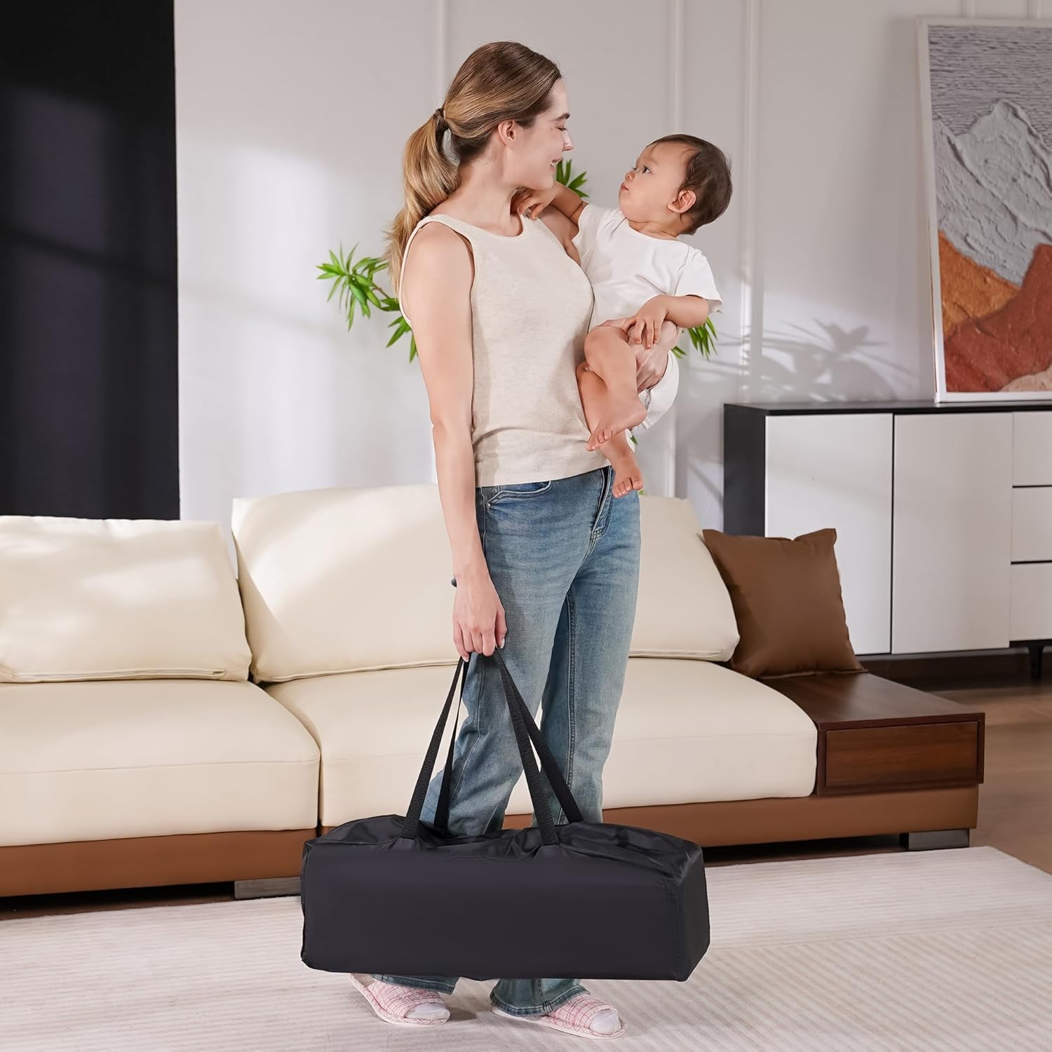 Pamo Babe Compact Pack and Play - Portable Crib for Baby, Lightweight 