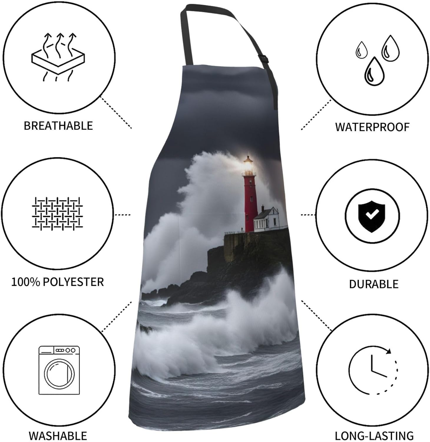 Lighthouse In Storm print Waterproof chef's apron with pocket apron fo
