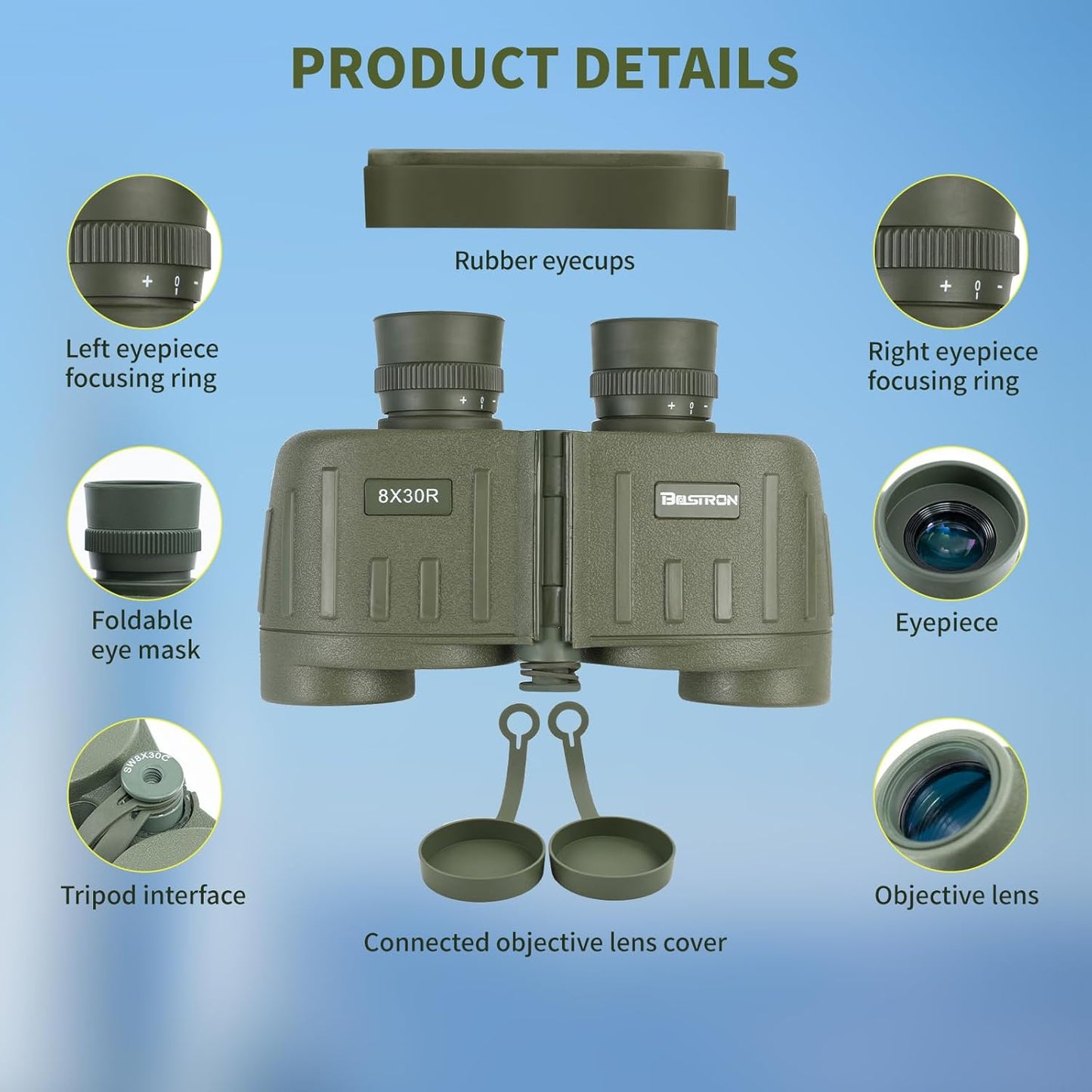 8X30 Marine Binoculars for Adults with Rangefinder Phone Adapter, Shockproof Military IPX7 Floating Waterproof Compact Binoculars with BAK4 Prism FMC Lens for Sailing Boating Navigation Bird Watching