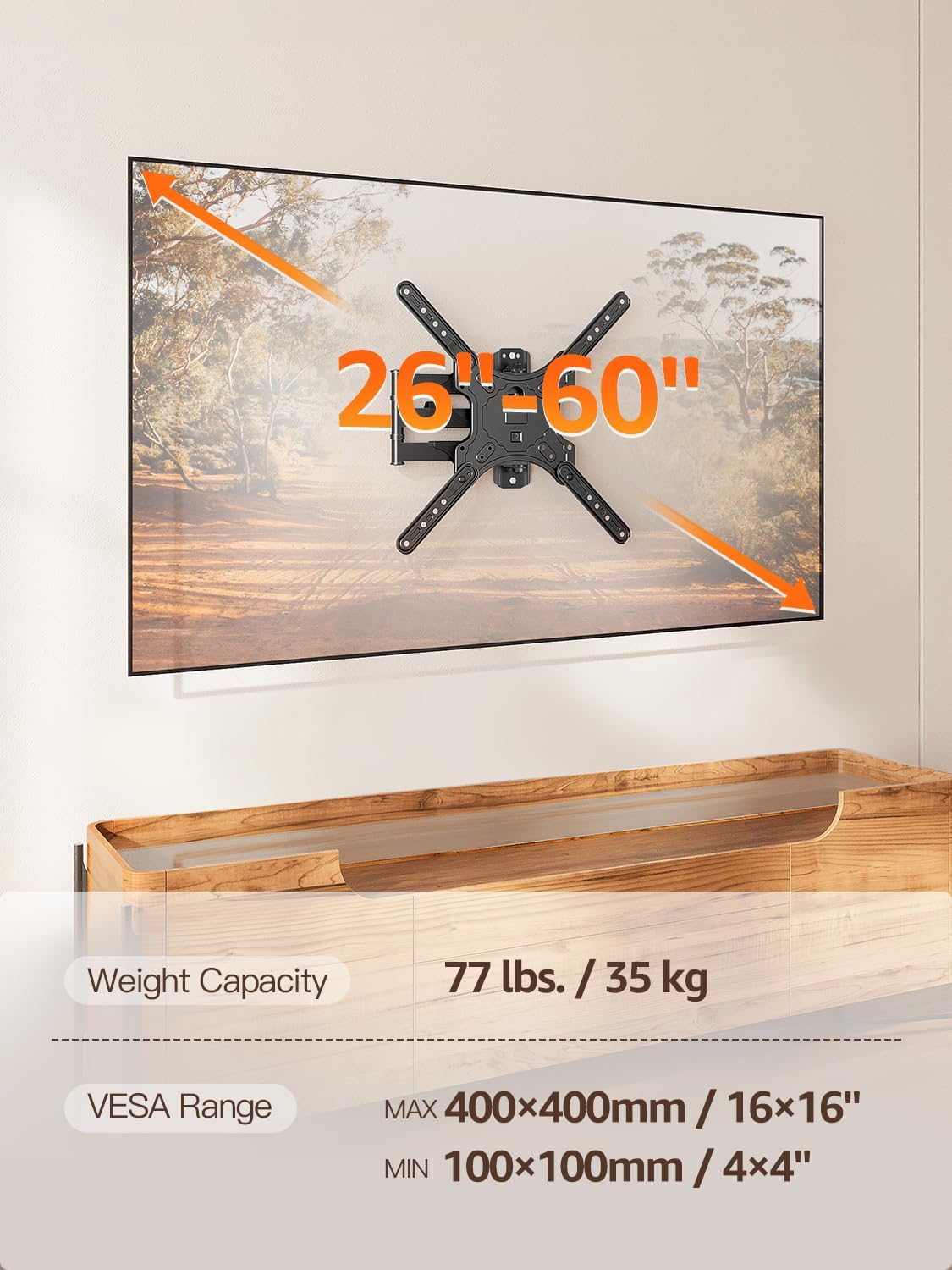 ELIVED TV Wall Mount for Most 26-60 Inch TVs, Swivel and Tilt Full Mot