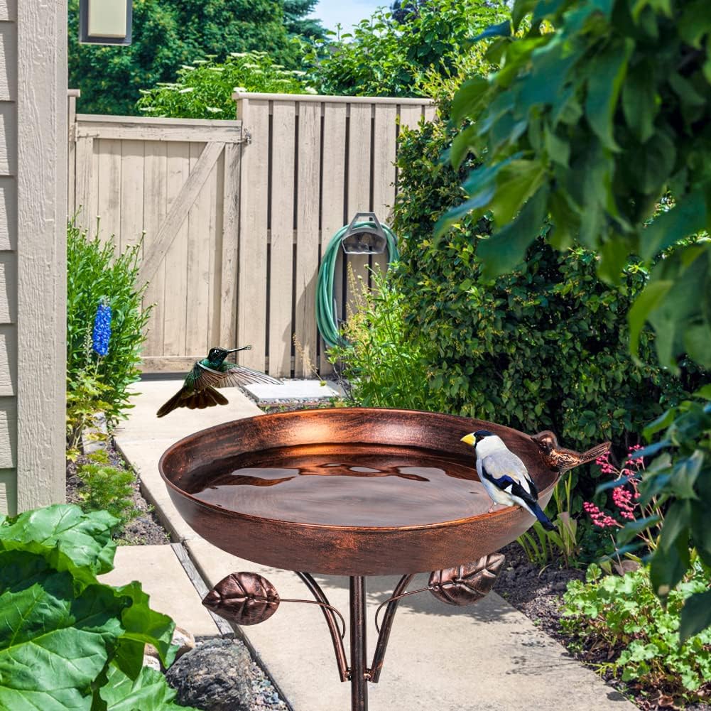 VEWOGARDEN 38" Tall Metal Bird Bath for Outside, Outdoor Bird Bath Feeder with 5-Pronged Stake for Garden, Yard, Patio Decor, Antique Bronze
