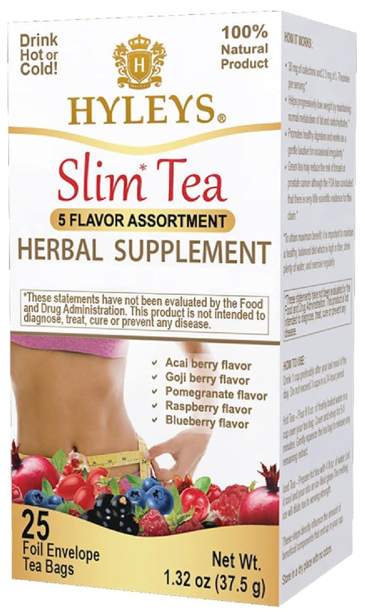 HYLEYS Slim Tea 5 Flavor Assortment - Weight Loss Herbal Supplement Cleanse and Detox - 25 Tea Bags (1 Pack) - Assorted Tea Variety Pack
