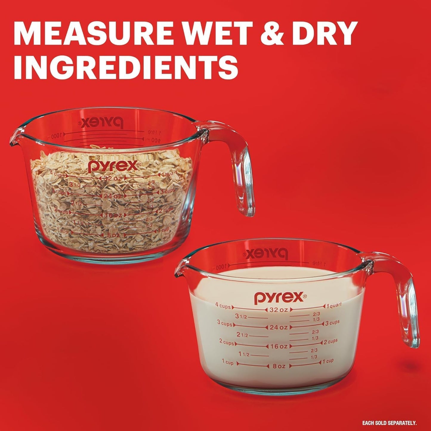 Pyrex Essentials (2-Pack) Glass Measuring Cups Set, (1 & 2 Cup) Measur