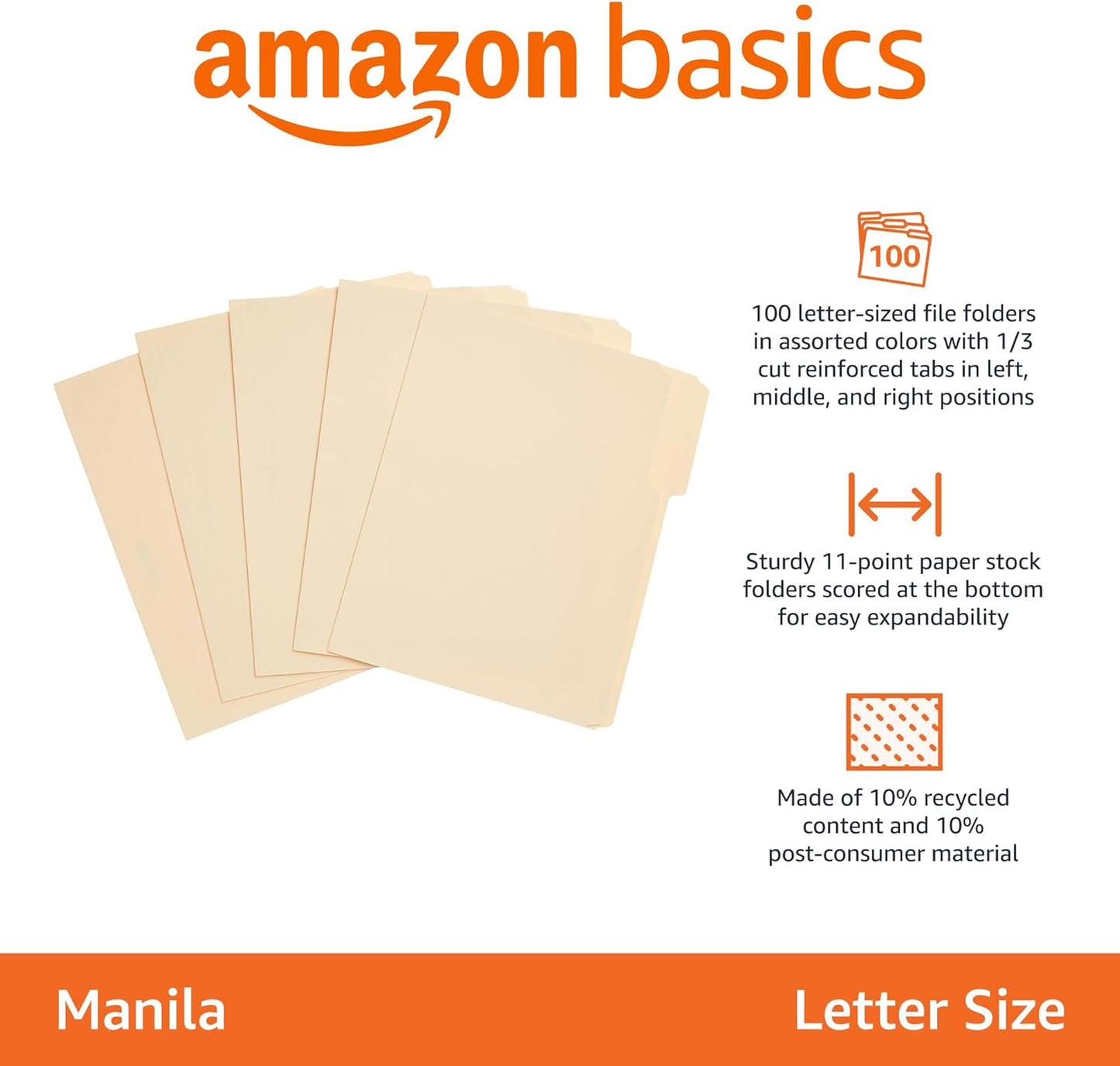 Amazon Basics Sturdy File Folders with Reinforced Tabs for Filing and 