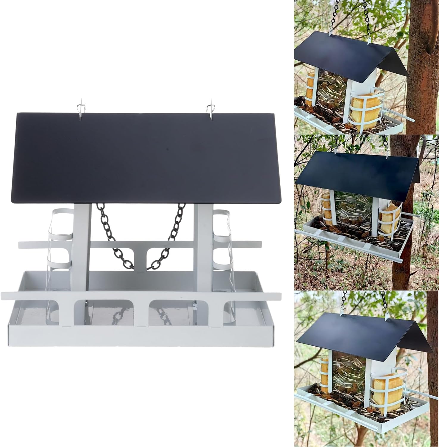 Outdoor Hanging Bird Feeder With Perch Large Capacity Feeding Station 