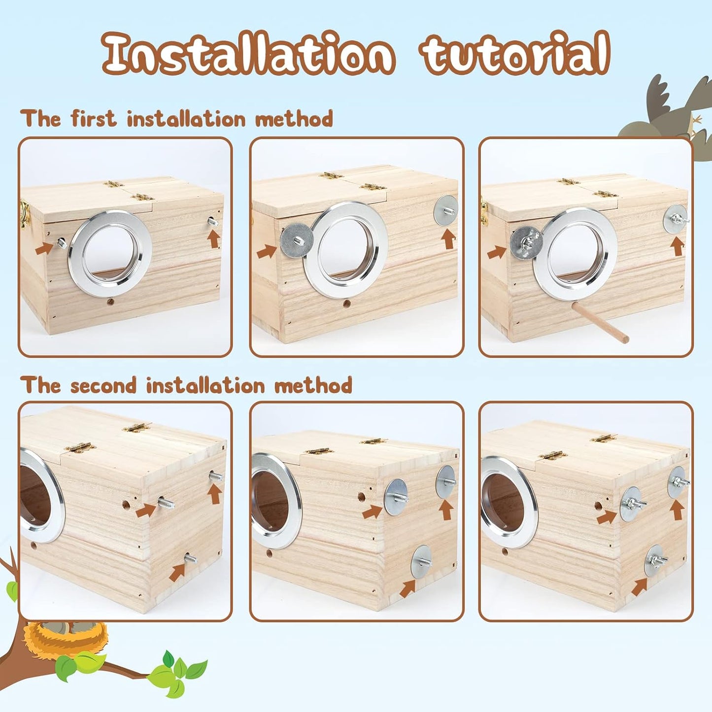 Parakeet Nesting Box Transparent Bird House for Cage Natural Wood Bree