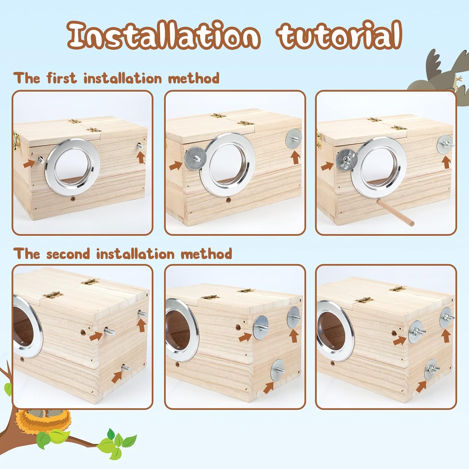 Parakeet Nesting Box Transparent Bird House for Cage Natural Wood Bree