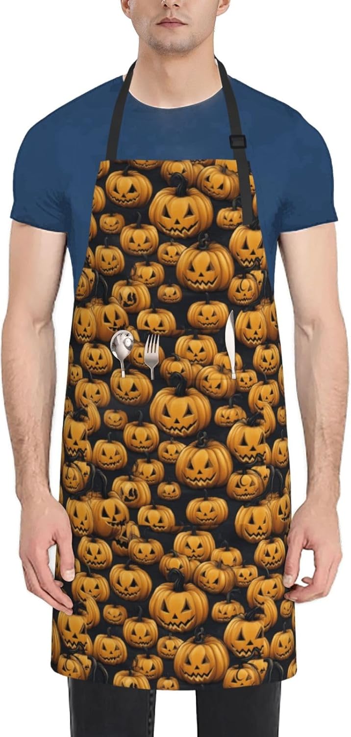 YANYU Halloween Print 28x33 In Kitchen Apron Stylish Chef Apron with Pockets for Cooking Baking Painting
