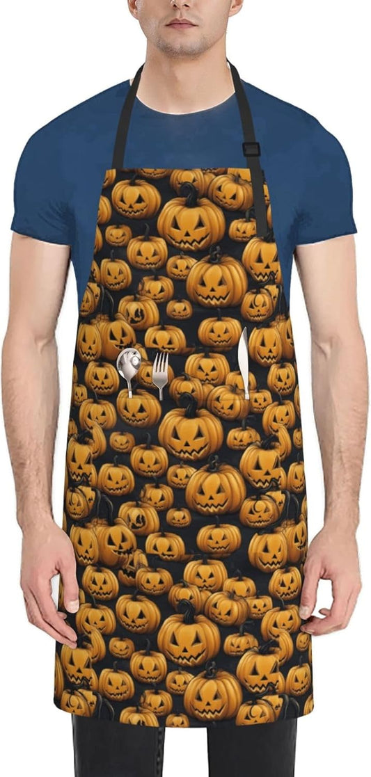 YANYU Halloween Print 28x33 In Kitchen Apron Stylish Chef Apron with Pockets for Cooking Baking Painting