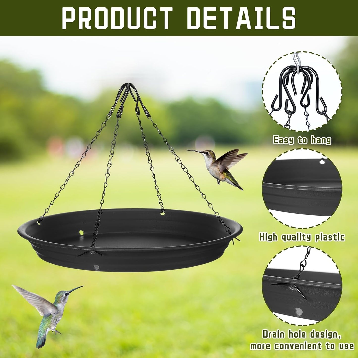 2 Sets 12.8'' Bird Seed Catcher Tray Platform Bird Feeder Large Hanging Tray Fits Most Feeders Catches Most Falling Seed and Husk Outdoor Yard Garden Backyard for Attracting Birds, Black