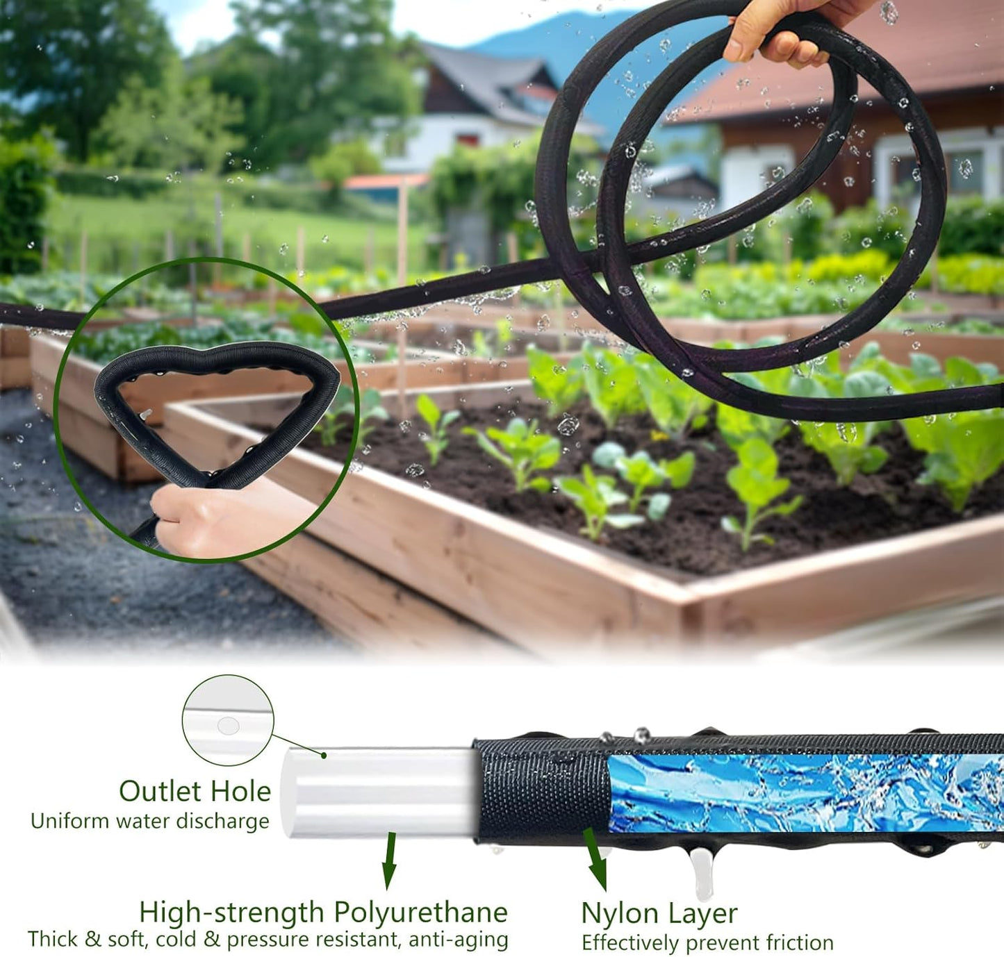 Soaker Hose 100FT, Thickened Flat Soaker Hoses For Garden 100 ft 2 pac