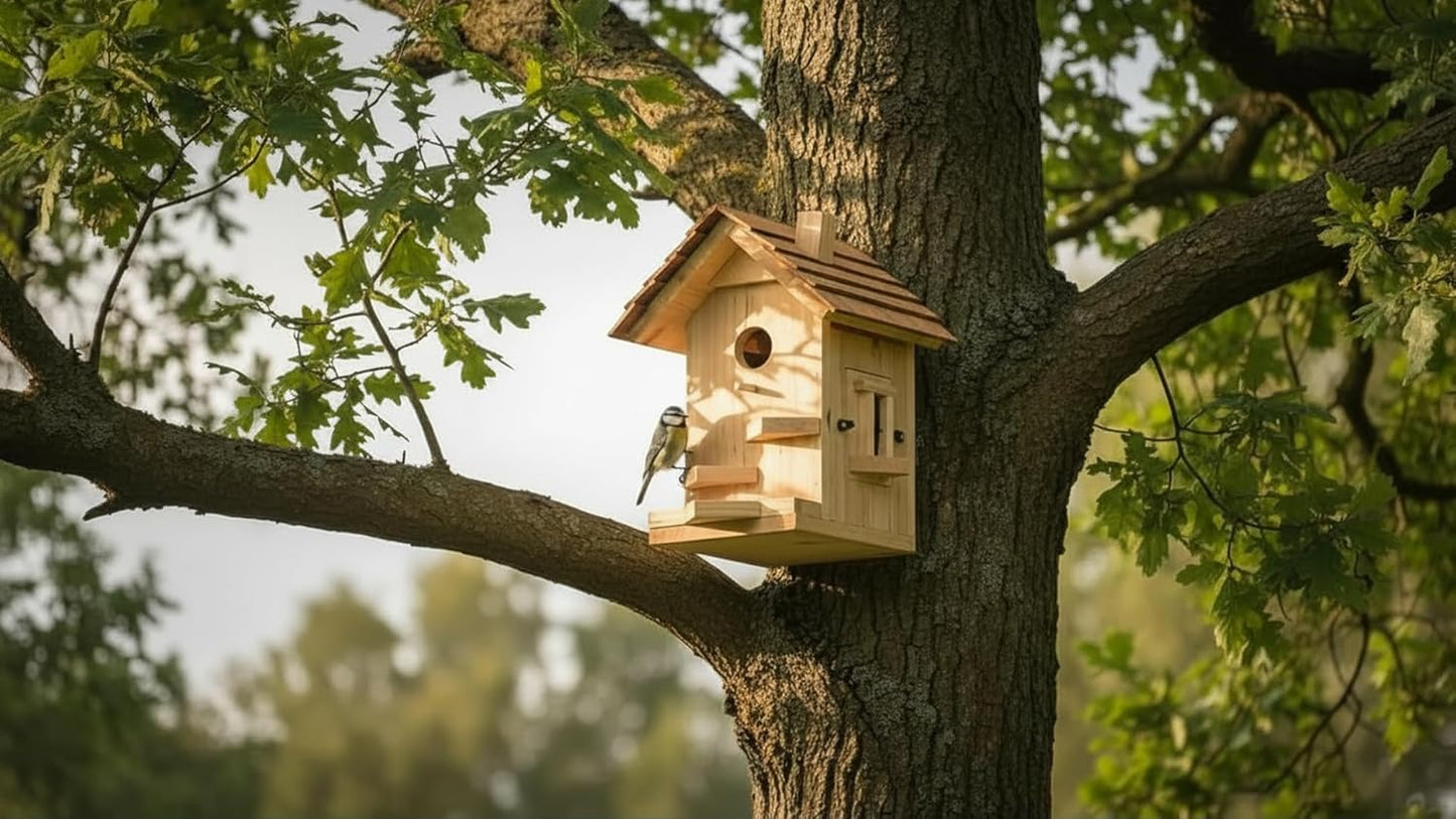 Large Bird Houses for Outside Clearance Wooden Bird House Kit - Bluebird House for Outside - Build it Yourself Birdhouse Kits for Adults to Build - Pole Mountable - Easy Open for Cleaning
