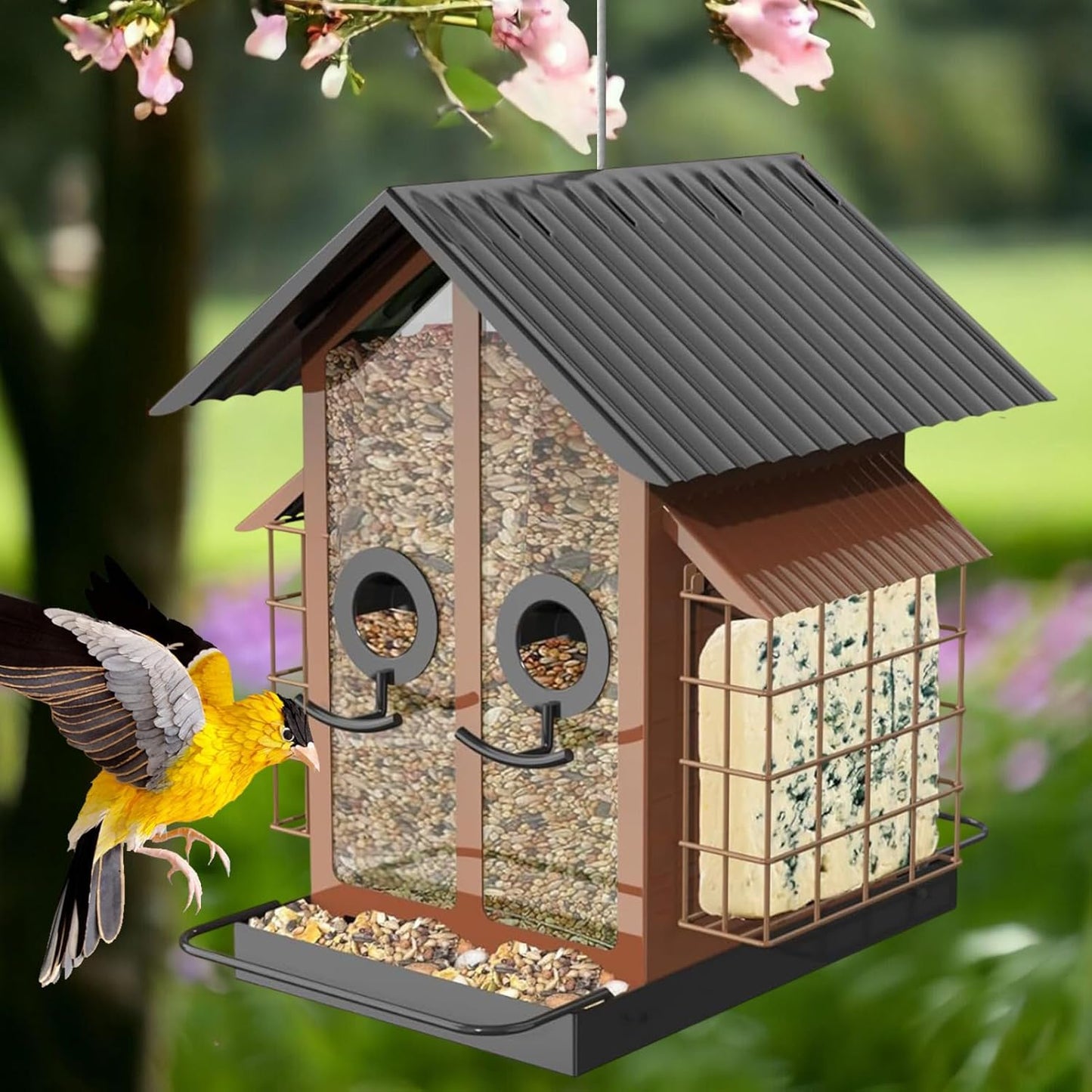 Bird Feeders for Outdoors, Metal Squirrel Proof Birding Supplies, Medium Outdoor Bird Feeder with Protective Cage, Feeding with Compact Design, Sturdy Weather-Resistant Material