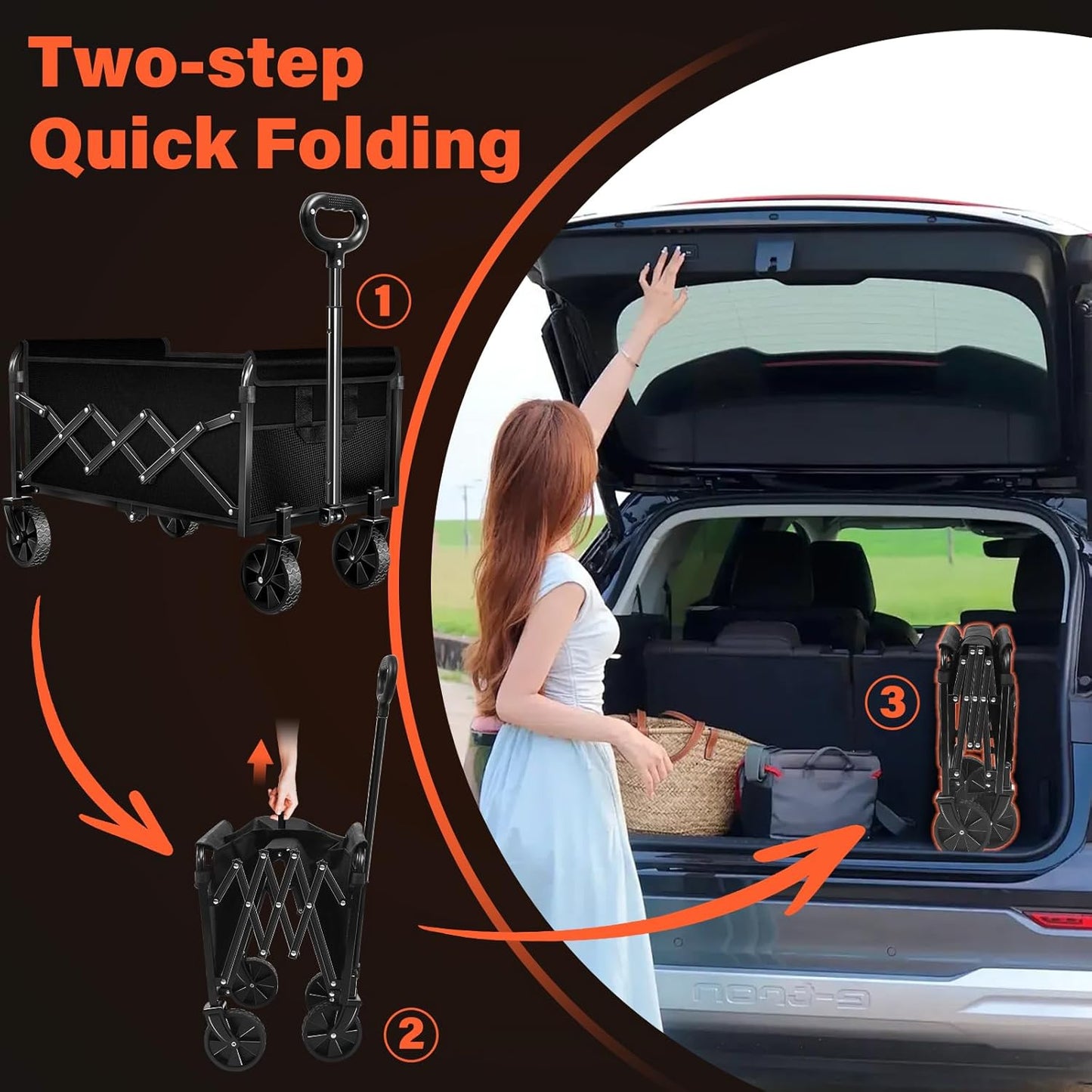 Wagons Cart Foldable with Wheels Collapsible: 360LBS Portable Heavy Duty Folding Grocery Wagon Cart for Shopping Camping - All Terrain Rolling Utility Wagon for Groceries Outdoor Sports