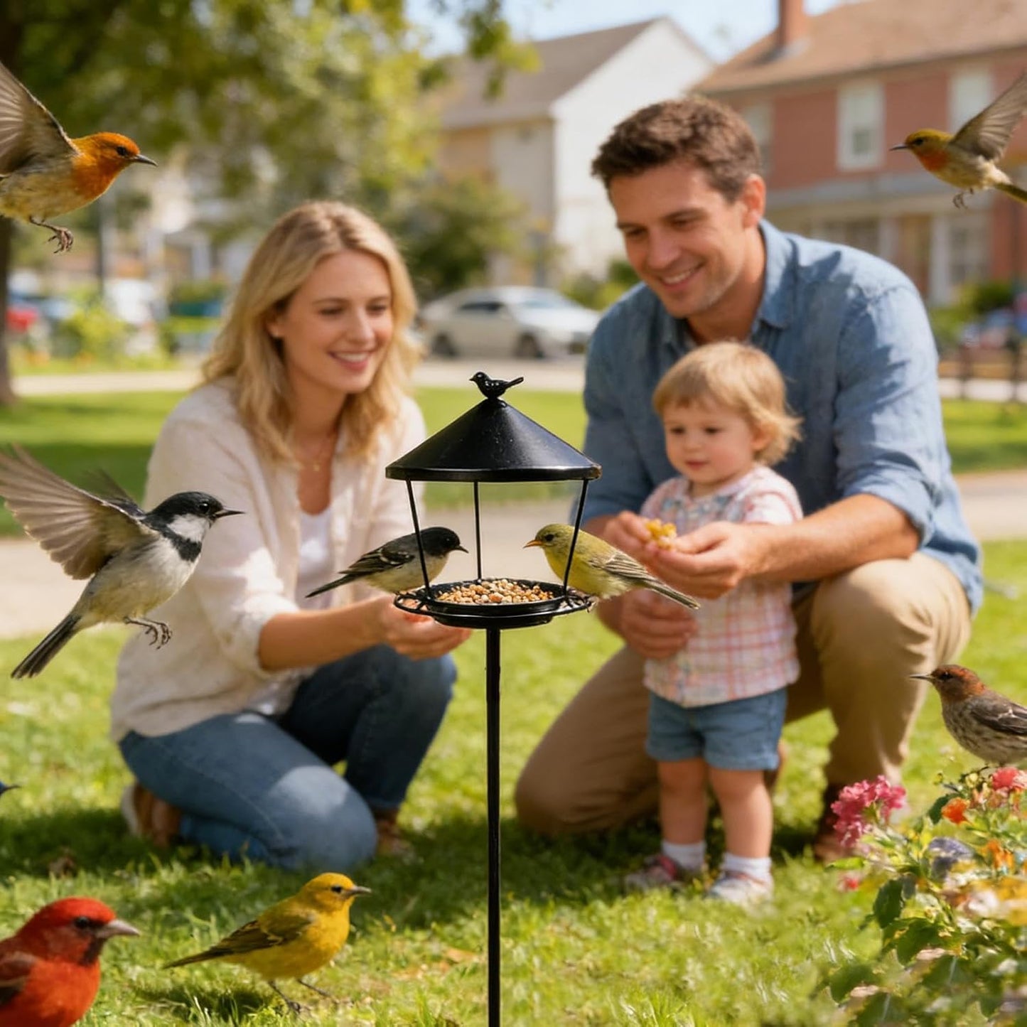 Weatherproof Standing Bird Feeder - Anti-Waste Feeding Station, Wild Birds with Spacious Tray Design, Garden Outdoor with Durable Construction, Patio Courtyard Decor, Yard Accessory for Wildlife