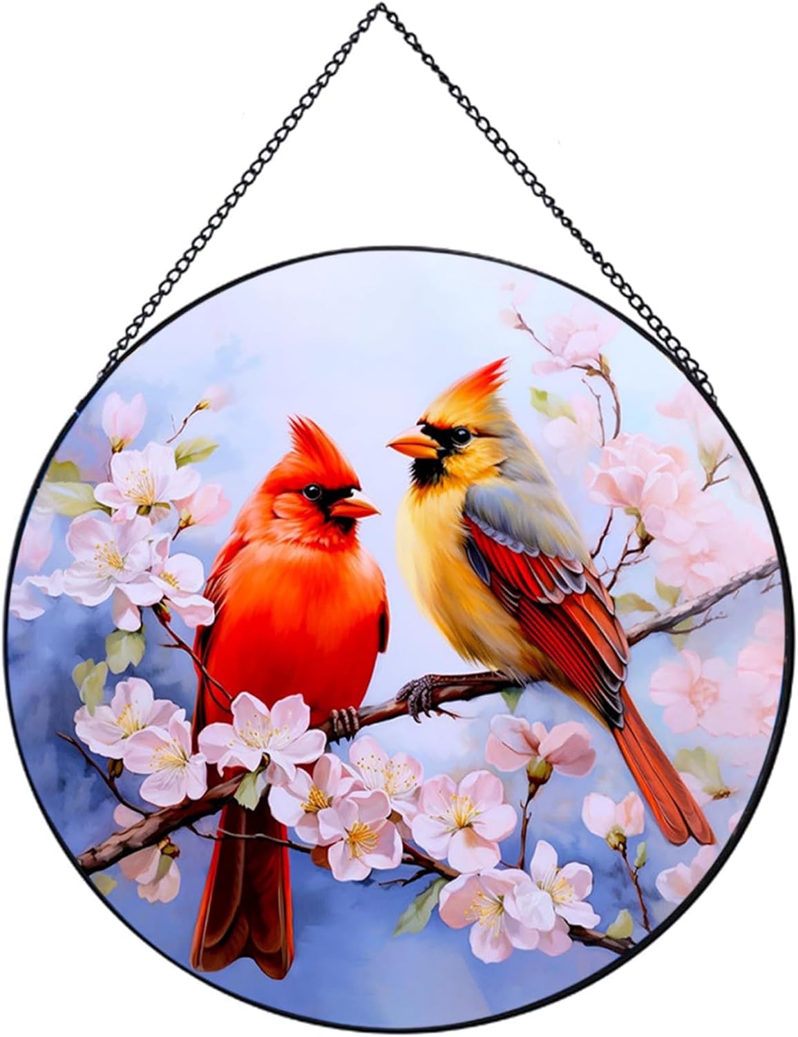 RIVEENY Cardinal Sun Catcher Stained Glass, Cardinal Gifts for Women, Stained Glass Window Hanging for Birds Lover, Red Birds Suncatchers for Windows