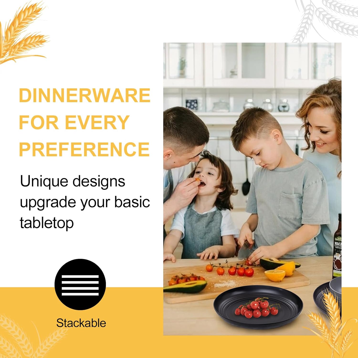 Rubtlamp Wheat Straw Dinnerware Sets, 16PCS Plastic Dinnerware Set for