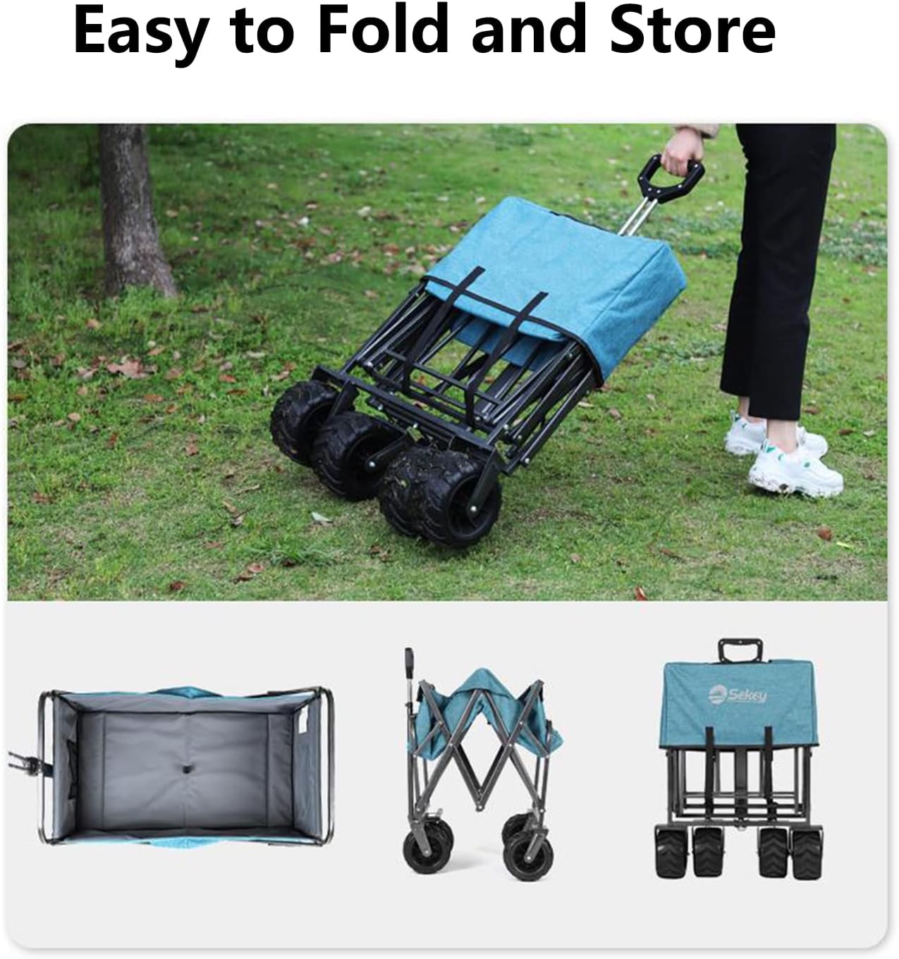 Collapsible Folding Wagon - Heavy Duty Utility Cart for Outdoor, Beach, Camping & Grocery - Portable Foldable Garden Cart, 220lbs Capacity, Multi-Color Options