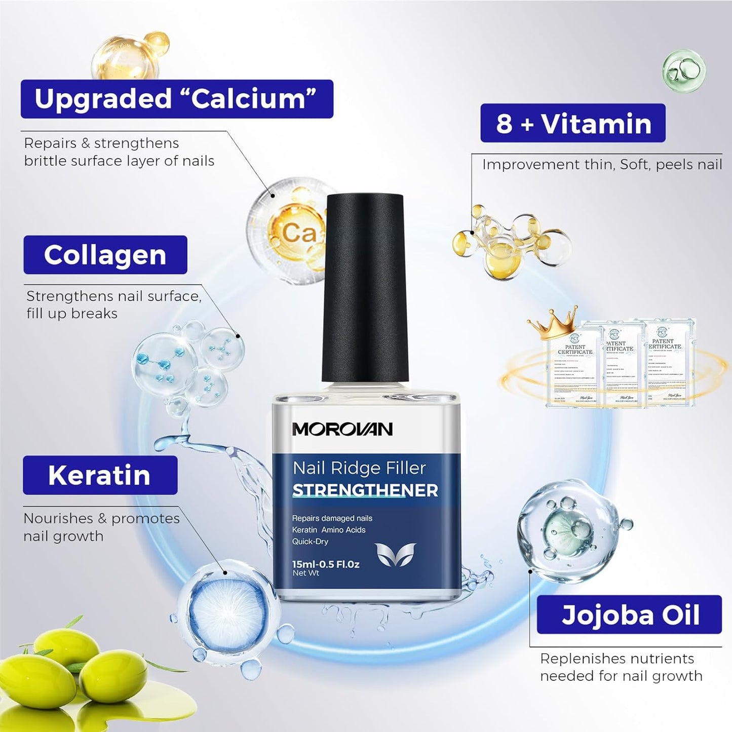 Morovan Nail Strengthener and Growth: Natural Keratin Repair Milky Whi
