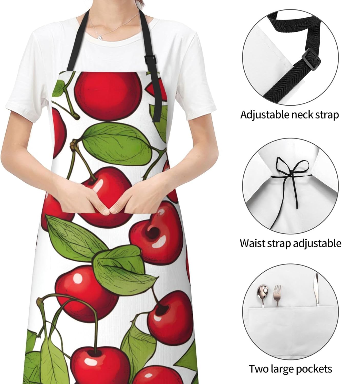lovely sweet red cherry 3 print Waterproof chef's apron with pocket apron for kitchen cooking baking barbecue and gardening