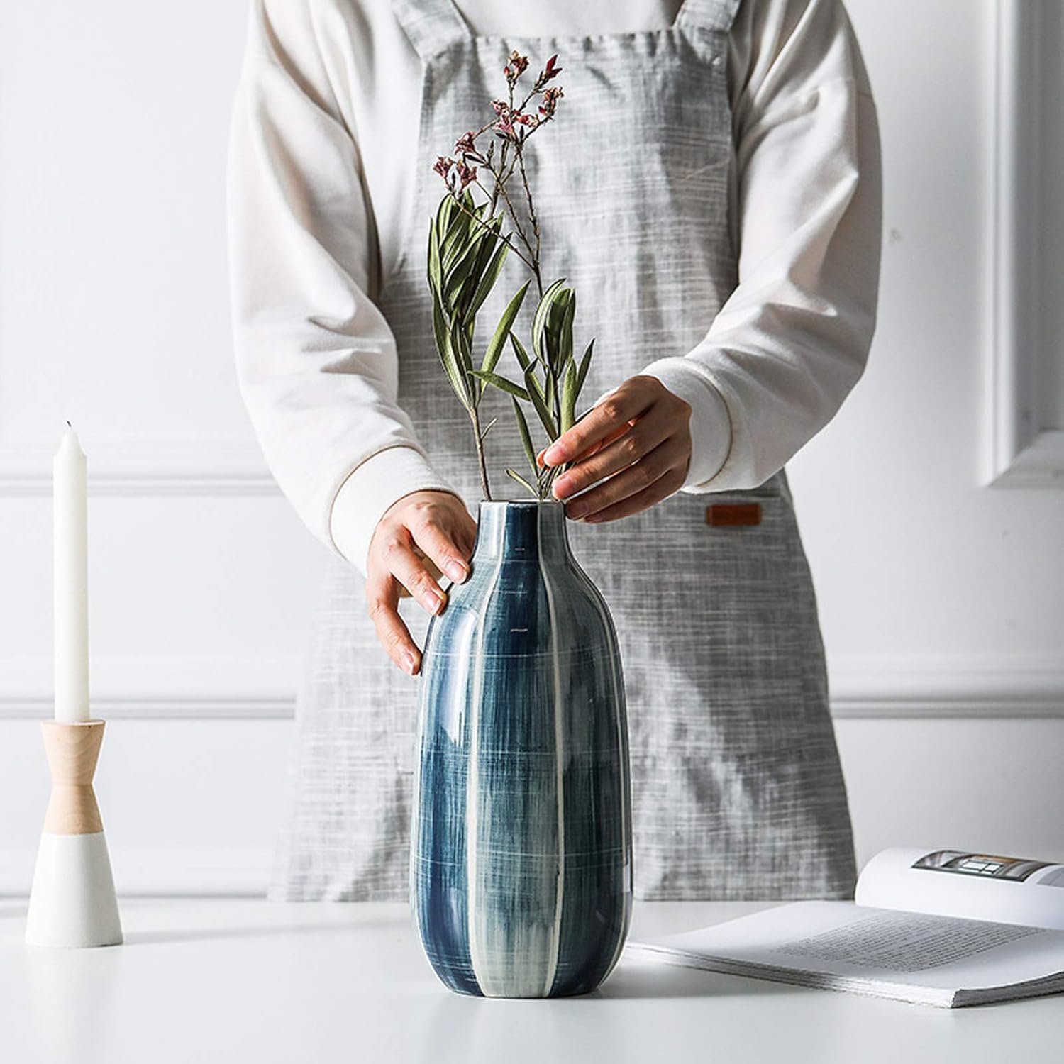 Ceramic Vase Blue Highlight Minimalist Water Planting Container Pot Ho