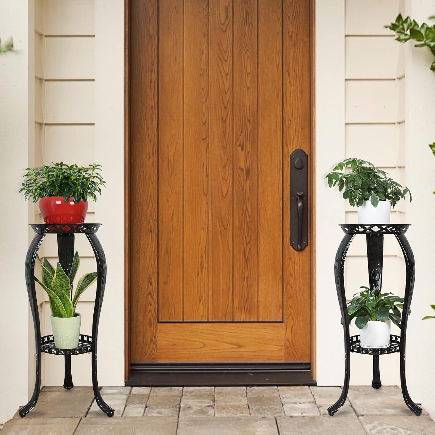 Ufine 2 Tier Metal Plant Stand Indoor Outdoor Iron Art Flower Pot Hold