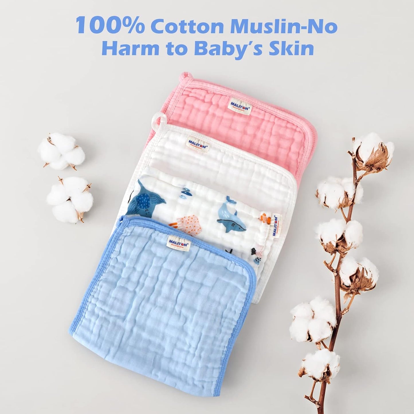 Maliton Muslin Baby Burp Cloths 6 Pack Large 20''x10'' 100% Cotton Bur