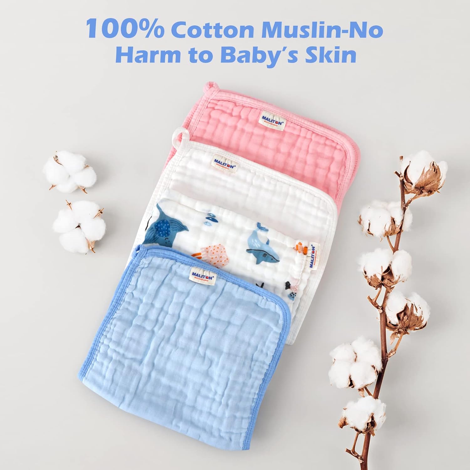 Maliton Muslin Baby Burp Cloths 6 Pack Large 20''x10'' 100% Cotton Bur