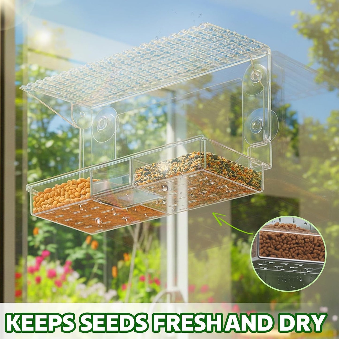 Clear Window Bird Feeder Sturdy Acrylic Feeders for Outdoors Viewing Wild Birds with Strong Suction Cups Watching Gift Outdoor Birdhouse Box Garden Decor