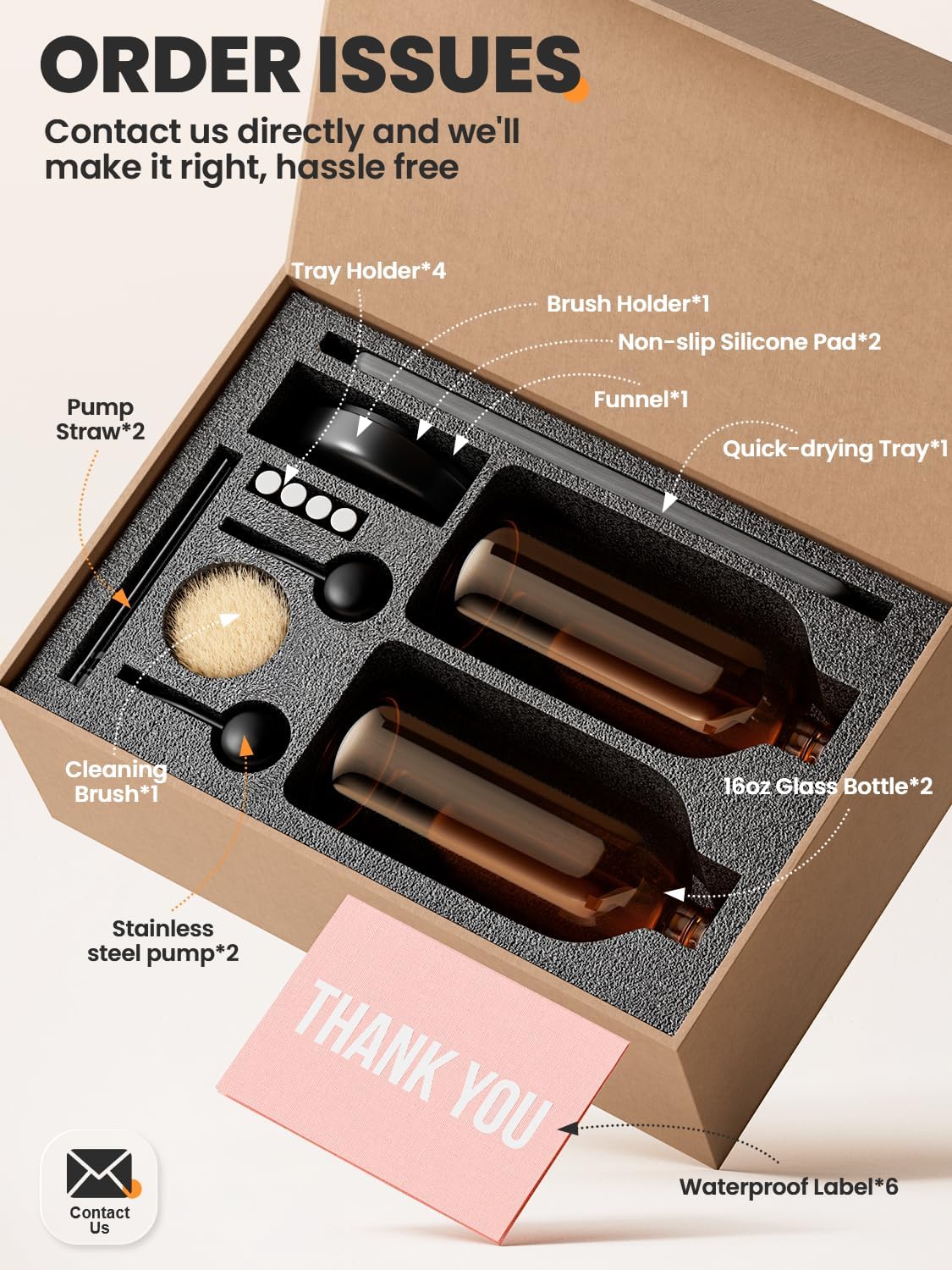 [Luxury] Kitchen Soap Dispenser Set - 16OZ Amber Glass Bottle, Stainle