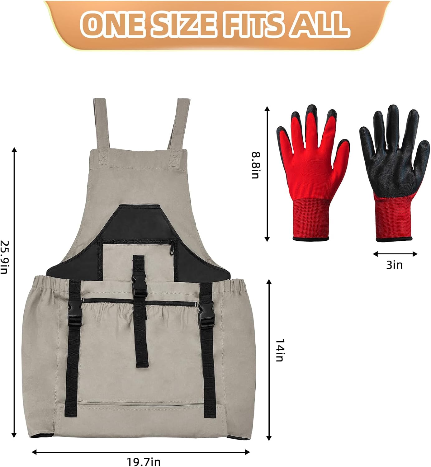 Gardening Apron with Pockets for Women/Man, Canvas Apron with Waterproof Harvest Pouch and Adjustable Straps