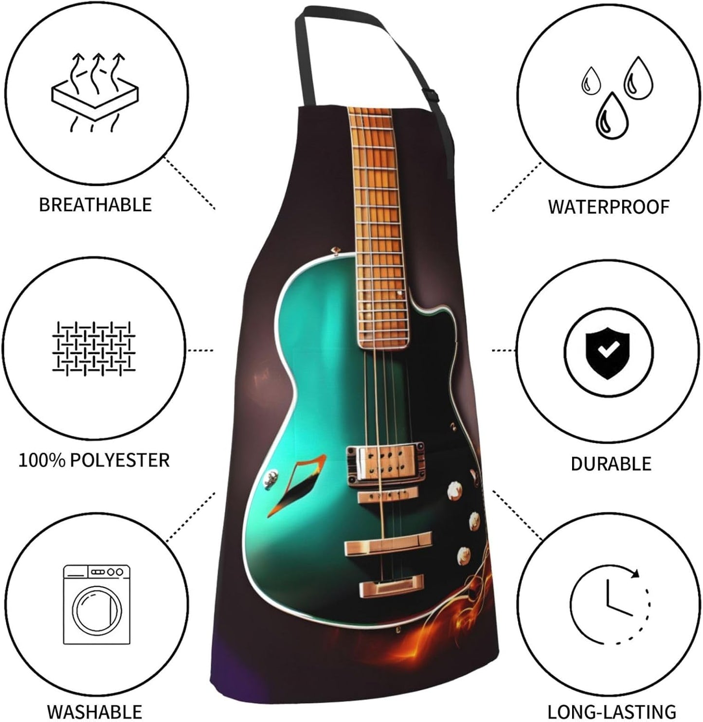 Music Green Guitar print Waterproof apron with pocket adjustable cooking apron for adult kitchen bibs to bake