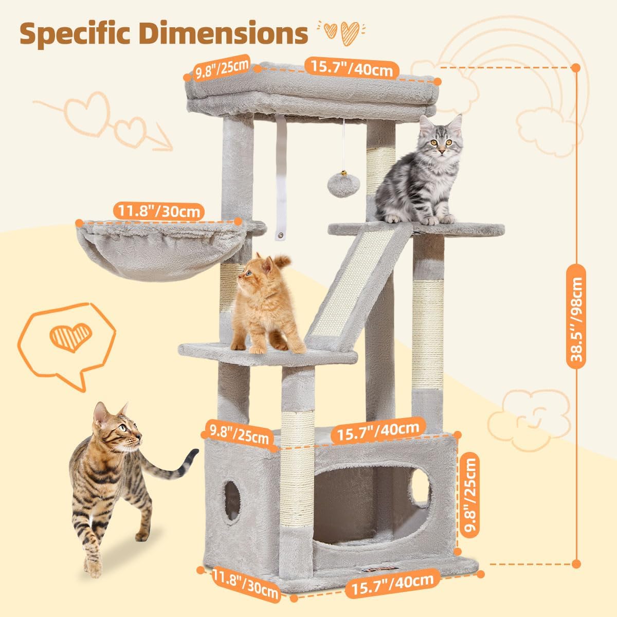 Taoqimiao Cat Tree,38.2-Inch Cat Tower for Indoor Cats,Suitable for Ki