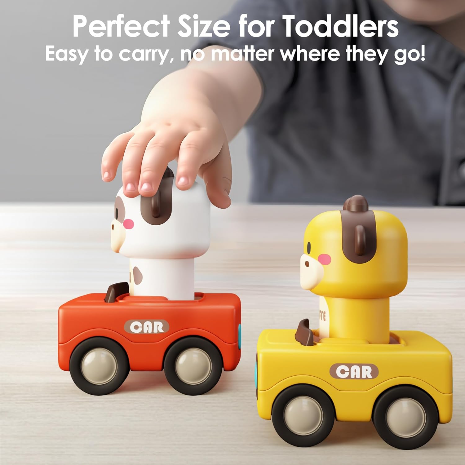 iPlay, iLearn Press to Go Car Toys for Toddlers 1-3, Baby Animal Racin