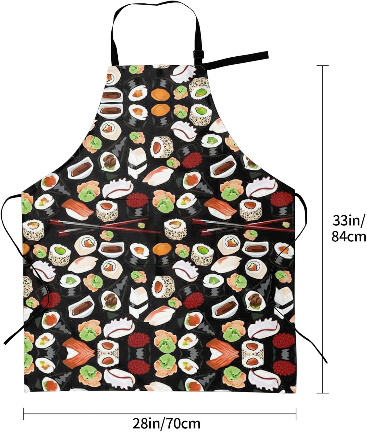 Japanese Sushi Black print Waterproof apron with pocket adjustable coo