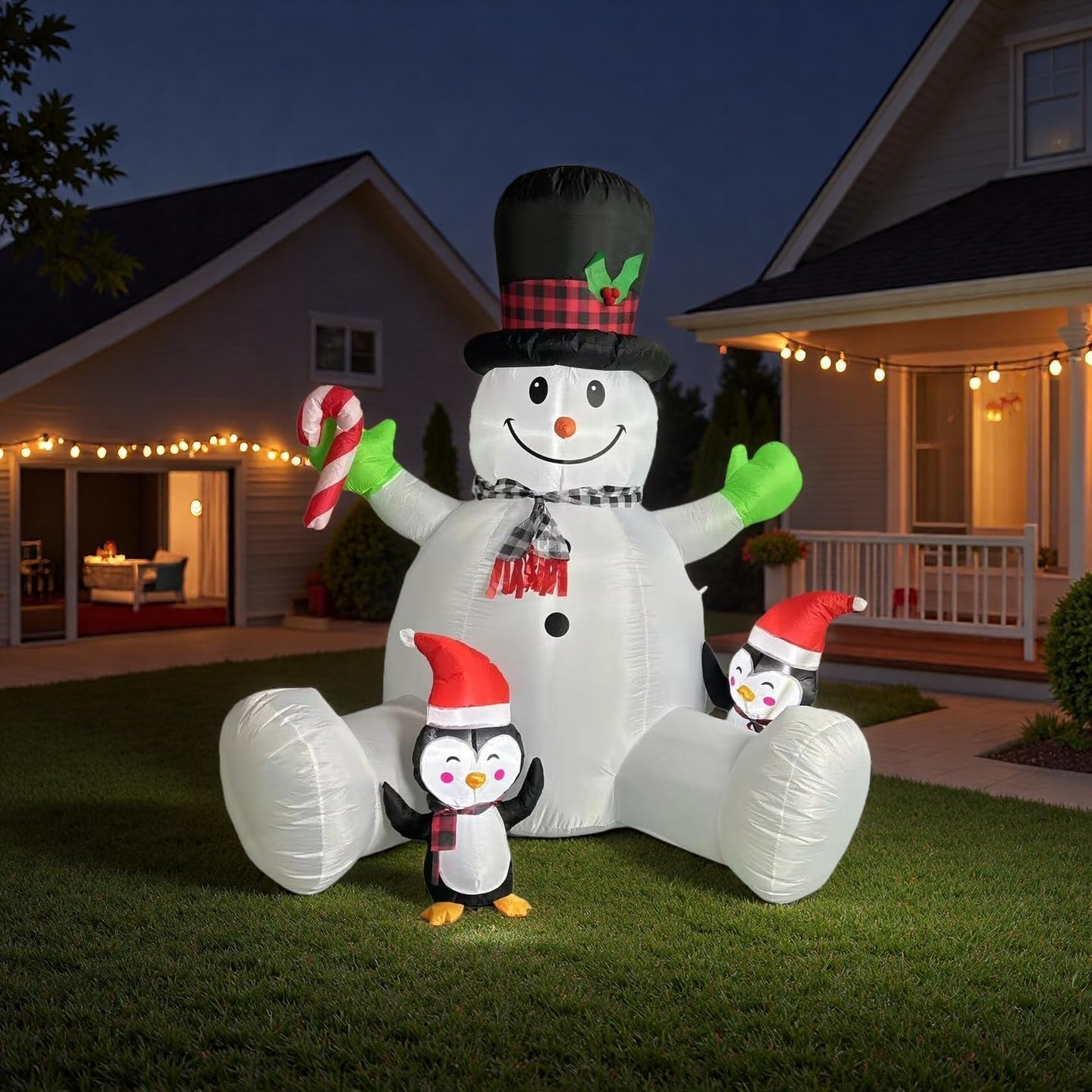 7 FT Inflatable Christma Decorations, Inflatable Snowman with Penguins, Christmas Blow Ups Yard Decorations with Colorful LED Lights, Christmas Inflatables for Garden Lawn Xmas Holiday