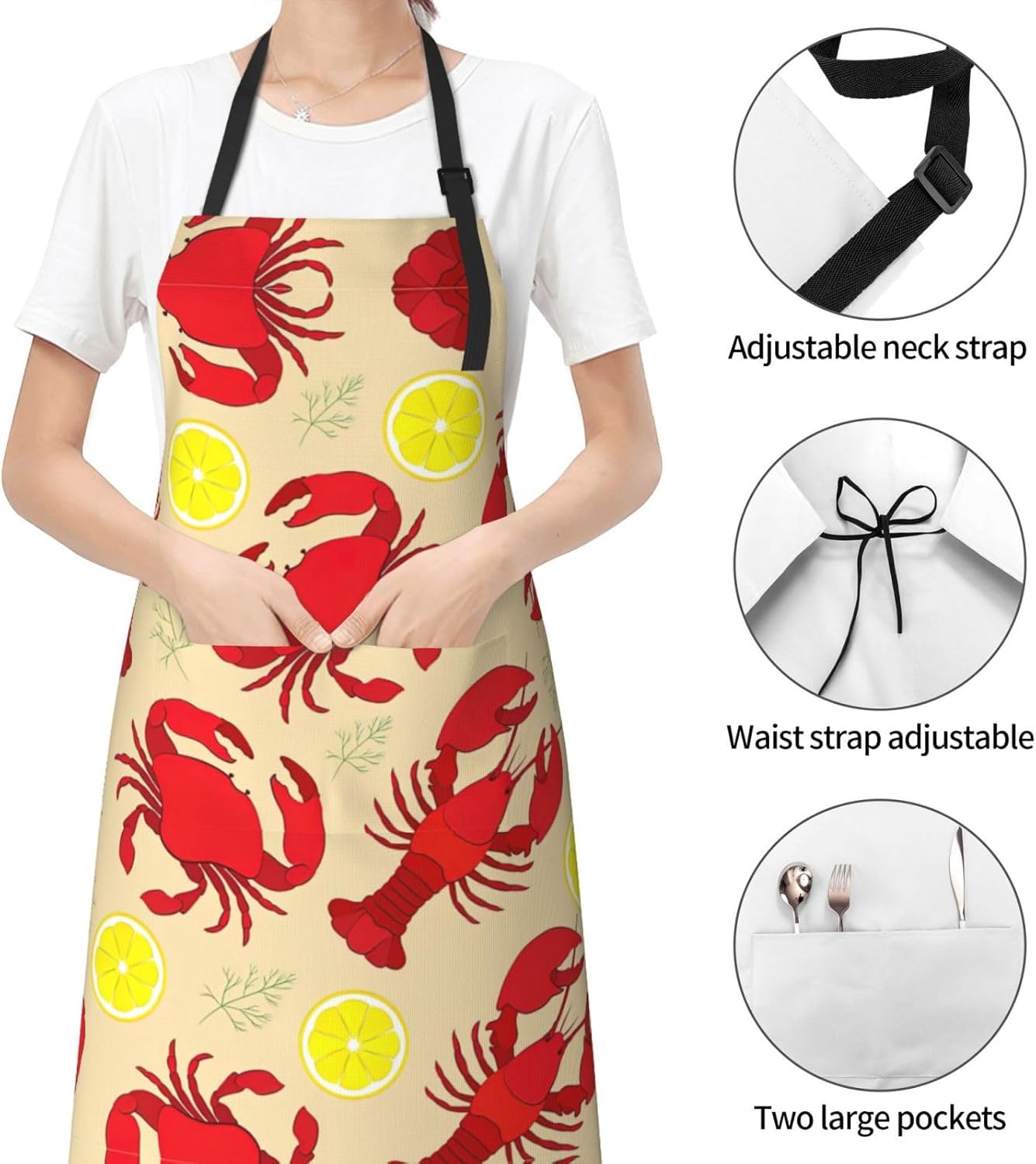 Lobster and Crab Print 28x33 In Adult Kitchen Apron with Pockets Versa