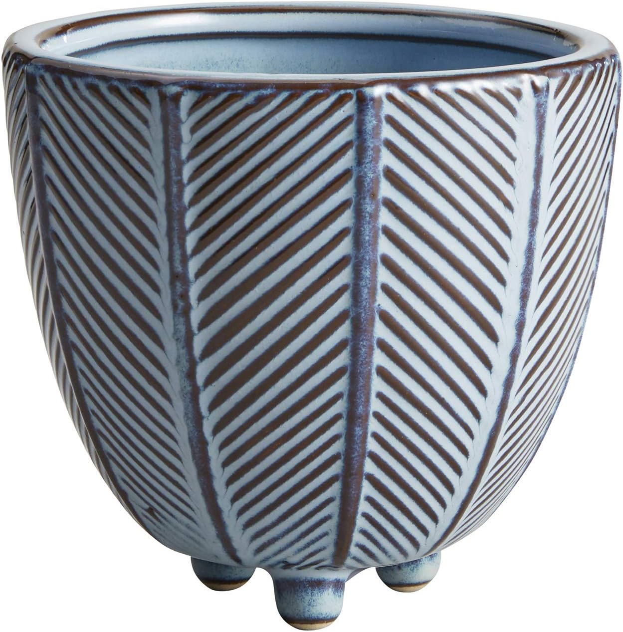 47th & Main Ceramic Decorative Pot, 4.5" Tall, Blue Line