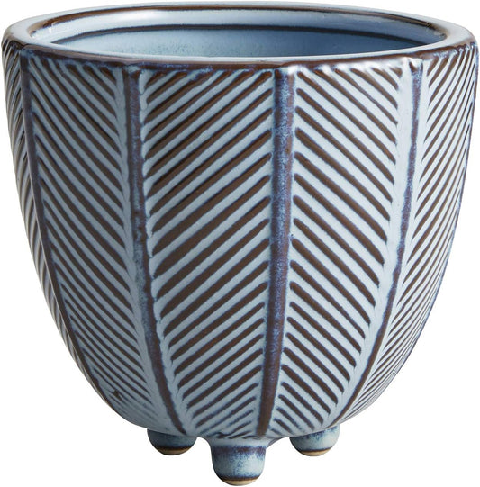 47th & Main Ceramic Decorative Pot, 4.5" Tall, Blue Line