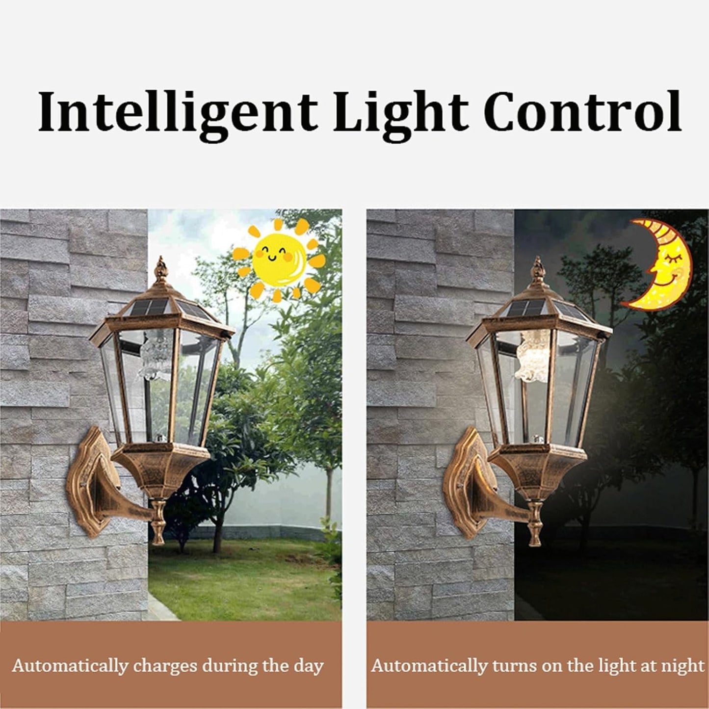 Traditional Outdoor Solar Wall Light, LED Die-cast Aluminum Sconce, European Exterior Lantern with Glass, Dusk to Dawn Sensor, Waterproof Fixture for Porch Garden Entryway Balcony Villa