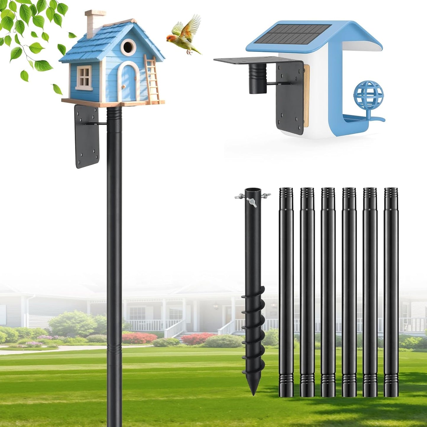 Heavy Duty Bird Feeder Pole - 88" Adjustable Bird House Stand Outdoor, Anti-Tip Auger & Stable Mount for Smart Camera Birdfeeder,Bluebird House, Bird Buddy, Birdfy