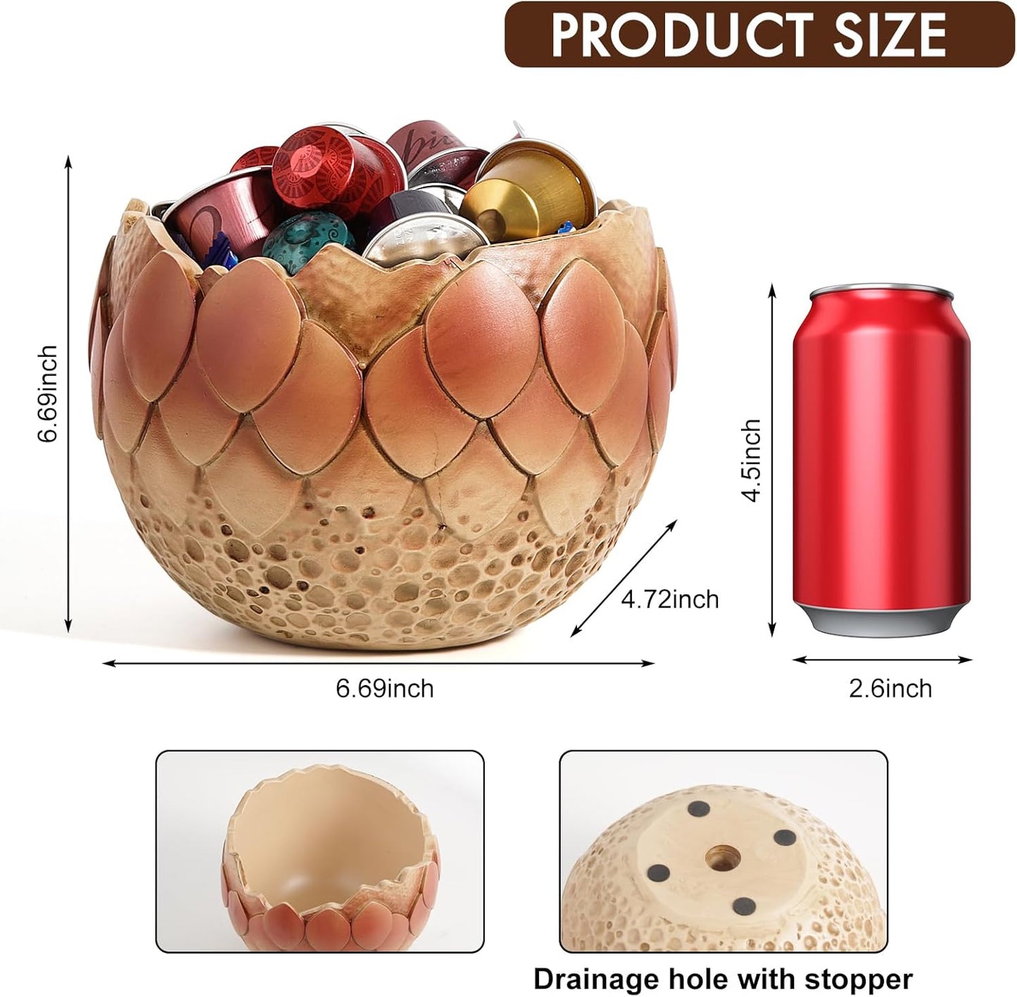 Cracked Dragon Egg Planter Pot Resin Plant Pot with Drainage Hole for Indoor Plants Succulents Cactus Multi Use Home Office Decor Red