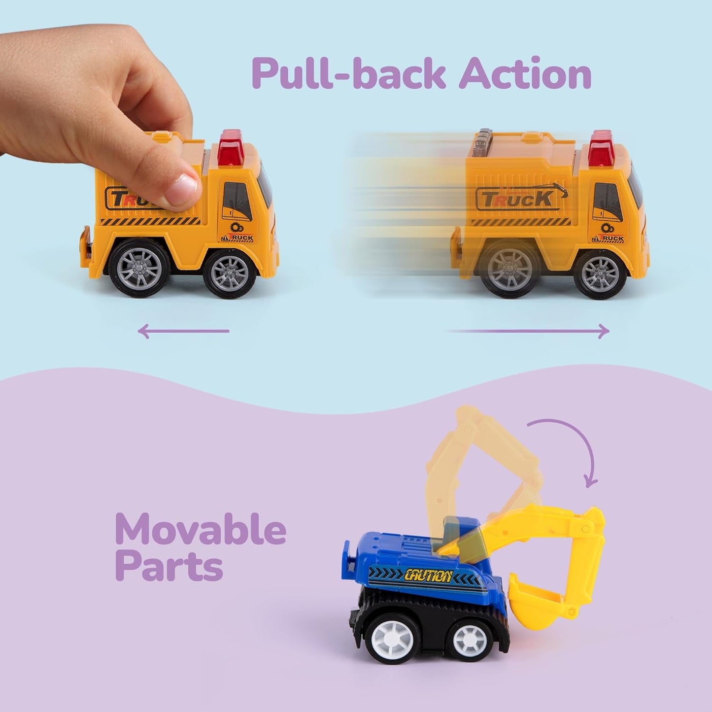 ArtCreativity Pre Filled Easter Eggs with Plastic Vehicles Inside - 12 Colorful Surprise Eggs for Kids with Pullback Construction Truck Toys - Easter Hunt Supplies - Basket Stuffers