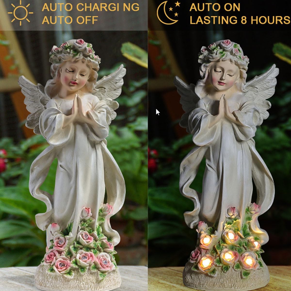 Lovely Flower Fairy Solar Night Light American Country Style Handmade Statue Art Ornament for Summer,Garden and Villa Decoration