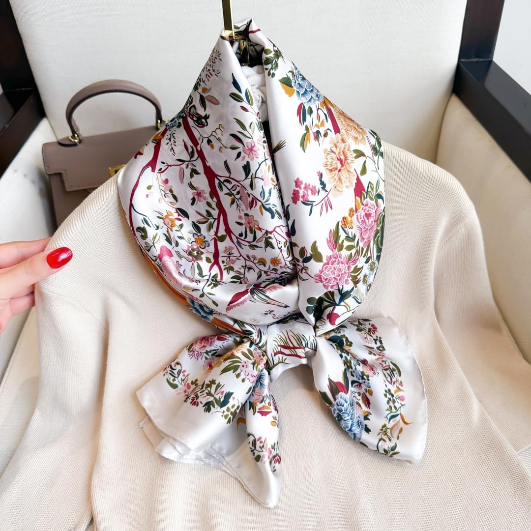 Elegant Silk Scarf Shawl for Women Lightweight Floral Satin Scarf Tren