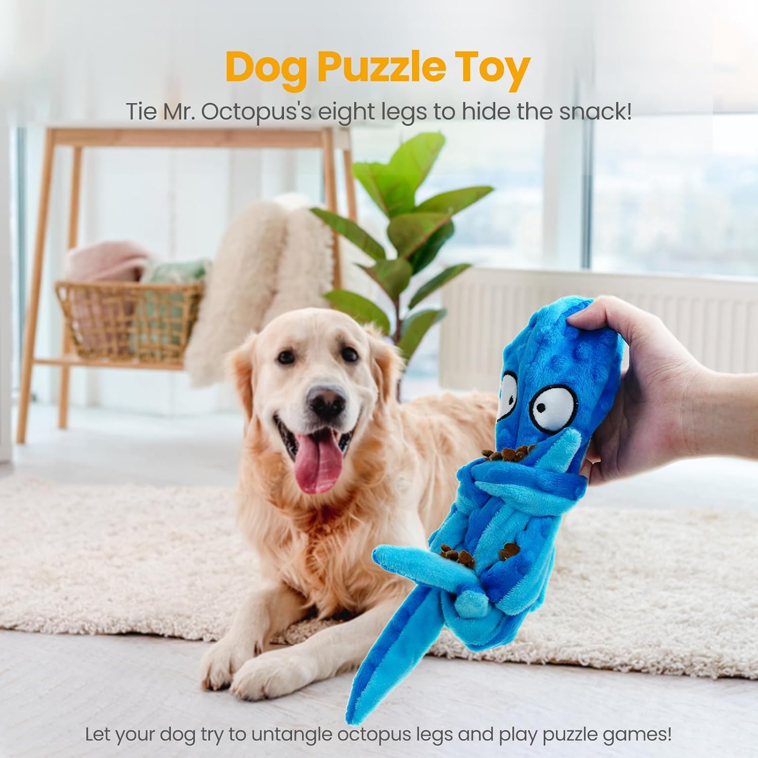 HGB Squeaky Dog Toys - Octopus No Stuffing Crinkle Plush Large Dog Toy