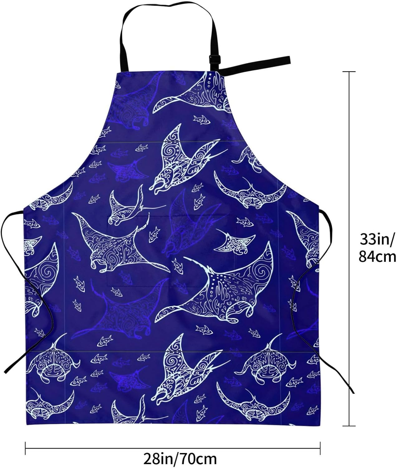 Manta Ray and Fish print Waterproof apron with pocket adjustable cooking apron for adult kitchen bibs to bake