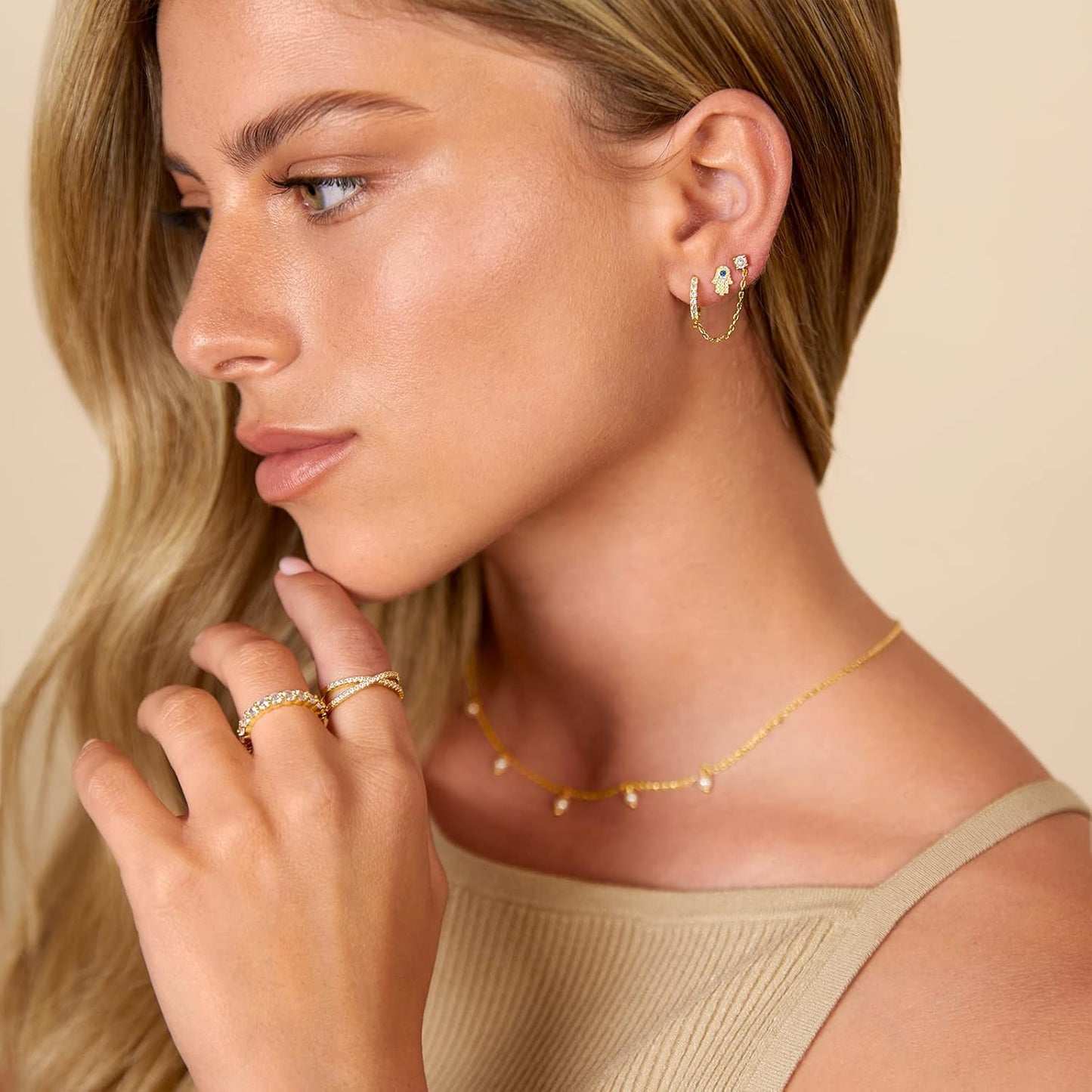 PAVOI 14K Gold Chain Earrings for Women | Double Piercing Dangle Chain