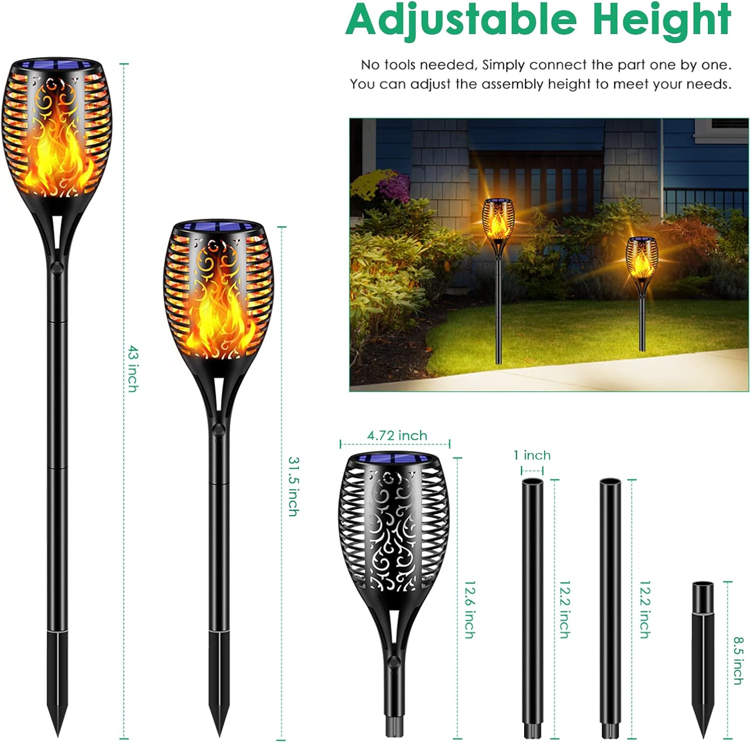 TomCare Solar Lights Outdoor 99 LED Higher & Larger Flickering Flame S